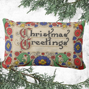 Kerstgroeten in vintage stijl met decoratieve rand kussen