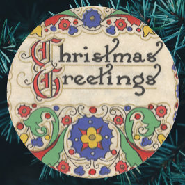 Kerstgroeten in vintage stijl met decoratieve rand ronde sticker
