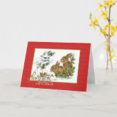 Kerstgroeten Konijnen  reproductie Kaart (Gele Bloem)