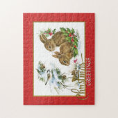 Kerstgroeten Konijnen  reproductie Legpuzzel (Verticaal)
