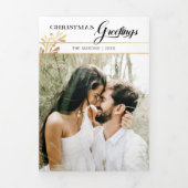 Kerstgroeten Manuscript/Glam Gold Leaves Drieluik Wenskaart (Cover)