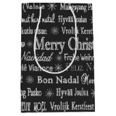 Kerstgroeten Meerdere Talen Zwart Medium Cadeauzakje (Voorkant)