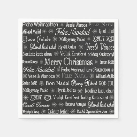 Kerstgroeten Meertalige talen zwart Servet (Voorkant)