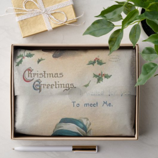 Kerstgroeten meisje wachten, Ellen Clapsaddle Tissuepapier (Geschenk)