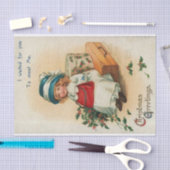 Kerstgroeten meisje wachten, Ellen Clapsaddle Tissuepapier (Craft)