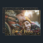Kerstgroeten met gouden scriptster 1 foto-chic feestdagenkaart<br><div class="desc">Gold Season's groetings sterren fotovakantiekaart. Met een manuscripttekst en goudeffect ontwerp,  kan de achtergrondkleur veranderen om uw stijl aan te passen.</div>