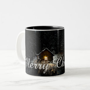 Kerstgroeten met Heksenhuis Tweekleurige Koffiemok