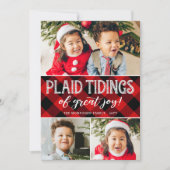Kerstgroeten met ruitjes | 3 foto | Rode collage m Feestdagenkaart (Voorkant)