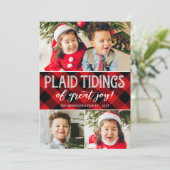 Kerstgroeten met ruitpatroon | 3 foto | Rode colla Feestdagenkaart (Staand voorkant)