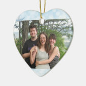 Kerstgroeten met uw blauwe fotoboom keramisch ornament (Links)