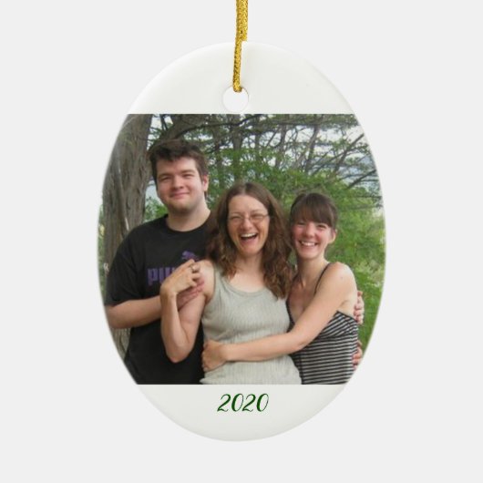 kerstgroeten met uw foto op maat keramisch ornament (Voorkant)