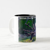 Kerstgroeten, mijn Hunter Gatherer Tweekleurige Koffiemok (Voorkant links)