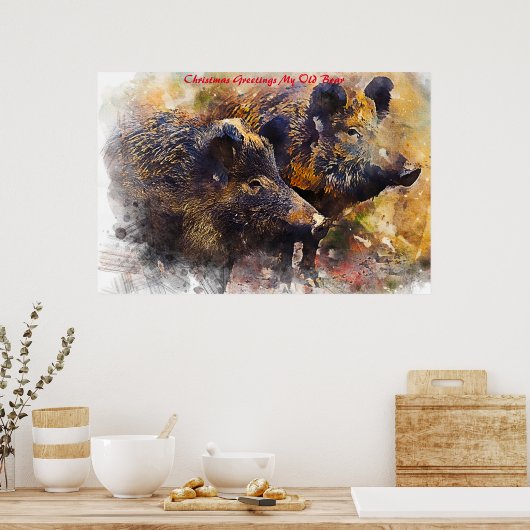 Kerstgroeten Mijn oude Boar Poster (Keuken)