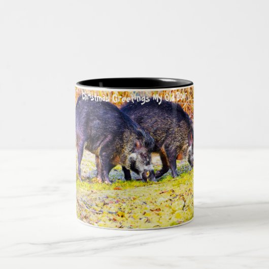 Kerstgroeten Mijn oude Boar Tweekleurige Koffiemok (Center)