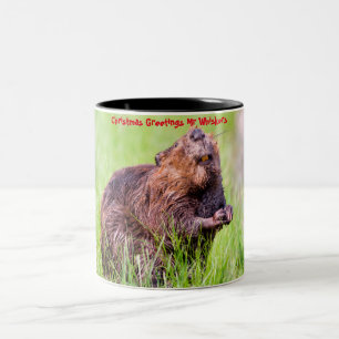 Kerstgroeten M'n Kleine Bever Tweekleurige Koffiemok