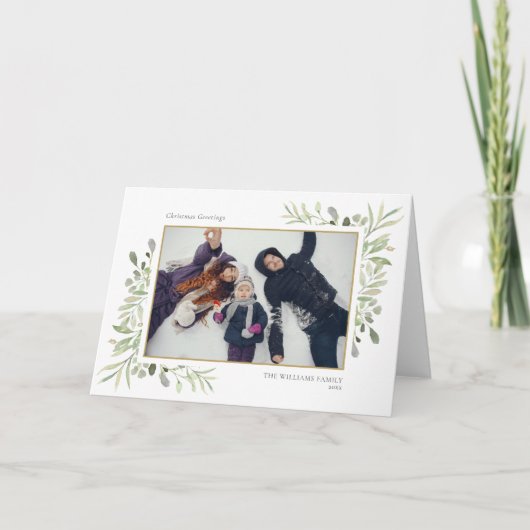 Kerstgroeten Modern Foto Elegant Groen Feestdagen Kaart (Voorkant)