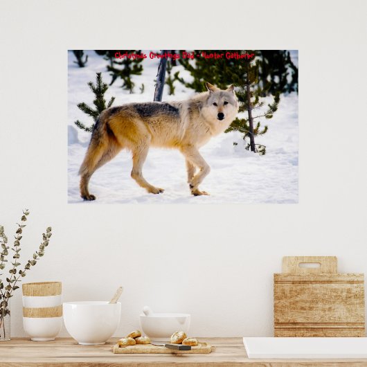 Kerstgroeten Papa Hunter Gatherer Poster (Keuken)