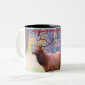 Kerstgroeten Papa Hunter Gatherer Tweekleurige Koffiemok (Voorkant links)