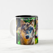 Kerstgroeten Papa Hunter Gatherer Tweekleurige Koffiemok (Voorkant links)