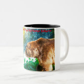 Kerstgroeten Papa Hunter Gatherer Tweekleurige Koffiemok (Voorkant rechts)