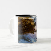 Kerstgroeten Papa Hunter Gatherer Tweekleurige Koffiemok (Voorkant links)