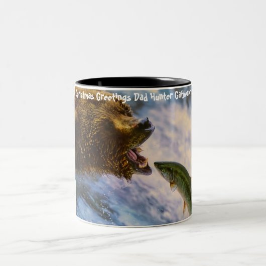 Kerstgroeten Papa Hunter Gatherer Tweekleurige Koffiemok (Center)