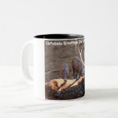 Kerstgroeten Papa Hunter Gatherer Tweekleurige Koffiemok (Voorkant links)