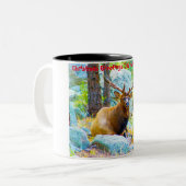 Kerstgroeten Papa Hunter Gatherer Tweekleurige Koffiemok (Voorkant links)