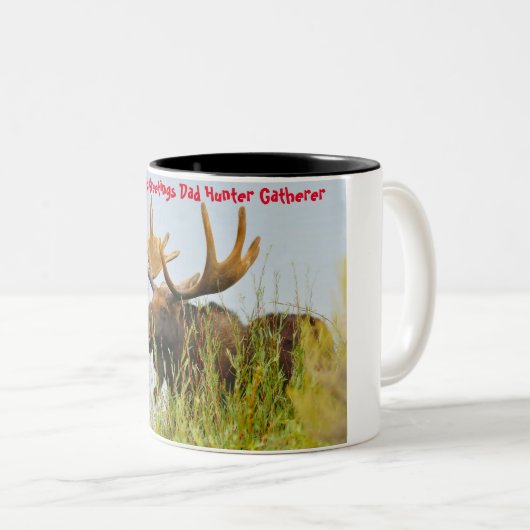 Kerstgroeten Papa Hunter Gatherer Tweekleurige Koffiemok (Voorkant rechts)