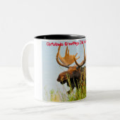 Kerstgroeten Papa Hunter Gatherer Tweekleurige Koffiemok (Voorkant links)