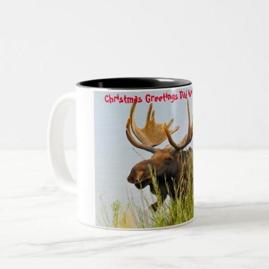 Kerstgroeten Papa Hunter Gatherer Tweekleurige Koffiemok (Voorkant links)