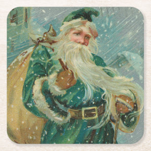 Kerstgroeten-Retro Sinterklaas Ansichtkaart Kartonnen Onderzetters