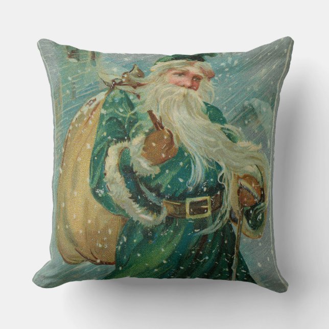 Kerstgroeten-Retro Sinterklaas Ansichtkaart Kussen (Voorkant)