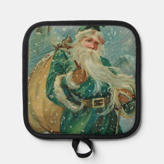 Kerstgroeten-Retro Sinterklaas Ansichtkaart Pannenlap (Voorkant)