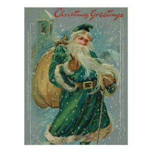 Kerstgroeten-Retro Sinterklaas Ansichtkaart Perfect Poster