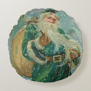 Kerstgroeten-Retro Sinterklaas Ansichtkaart Rond Kussen