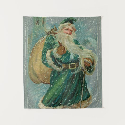 Kerstgroeten-Retro Sinterklaas Ansichtkaart Wandkleed (Voorkant)