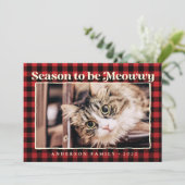 Kerstgroeten Schotse ruit Grappige Huisdier Kat Fo Feestdagenkaart (Staand voorkant)