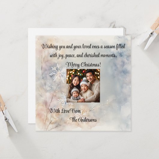 Kerstgroeten Sneeuwvlokken Script gepersonaliseerd Kaart (Voorkant / Achterkant in situ)