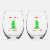 Kerstgroeten Stemless Wijn Glas Set (Achterkant)