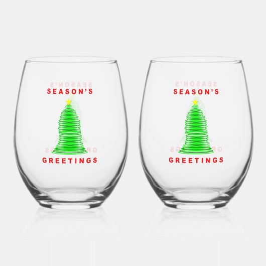 Kerstgroeten Stemless Wijn Glas Set (Voorkant)