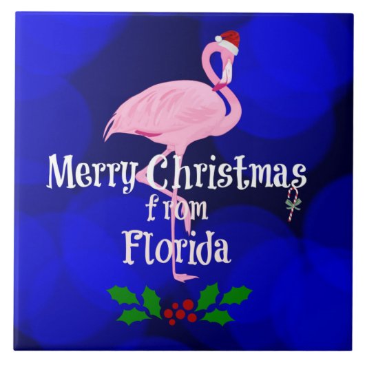 Kerstgroeten uit Florida van Santa Flamingo Tegeltje (Voorkant)
