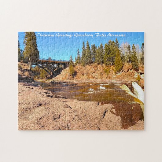 Kerstgroeten uit Gooseberry Falls Minnesota Legpuzzel (Horizontaal)