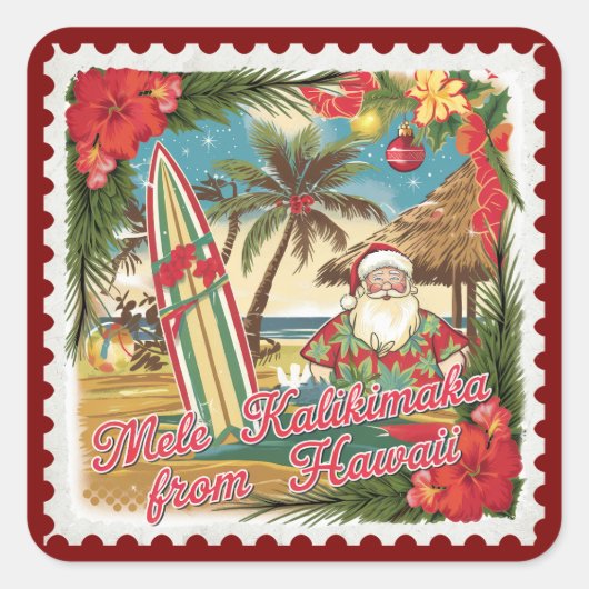 Kerstgroeten uit Hawaï Vakantie Vierkante Sticker (Voorkant)