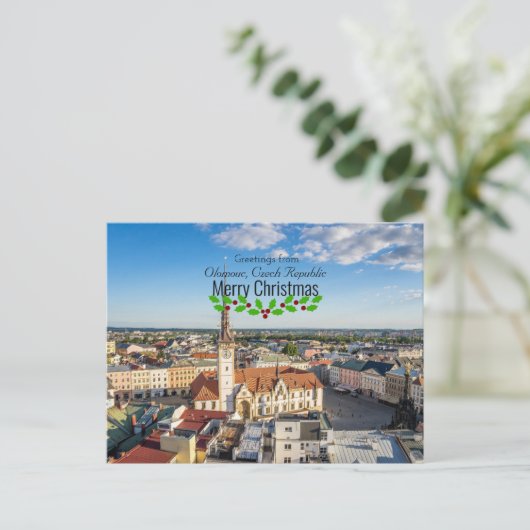 Kerstgroeten uit Olomouc, Tsjechische Republiek Briefkaart (Staand voorkant)