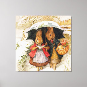 "Kerstgroeten" van Beatrix Potter Canvas Afdruk