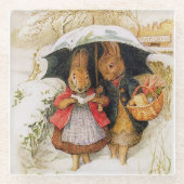 "Kerstgroeten" van Beatrix Potter Glazen Onderzetter (Voorkant)