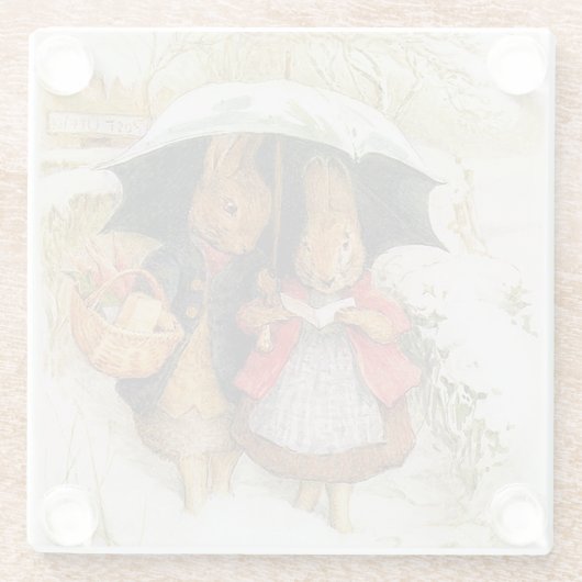 "Kerstgroeten" van Beatrix Potter Glazen Onderzetter (Achterkant)