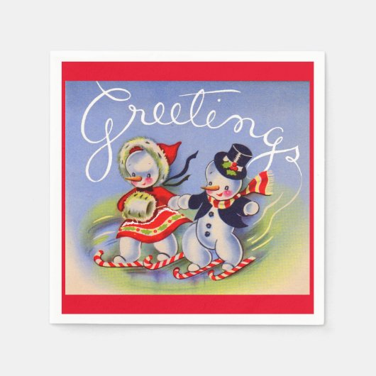 Kerstgroeten van de heer en mevrouw Snowman Servet (Voorkant)