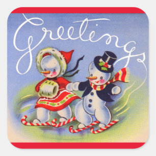 Kerstgroeten van de heer en mevrouw Snowman Vierkante Sticker